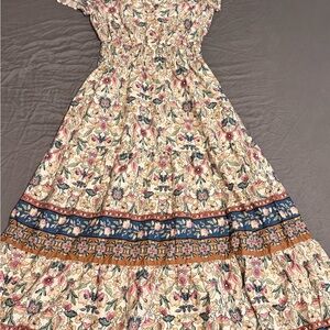 Cynthia Rowley Floral Maxi Dress with Blue and Tan Accents